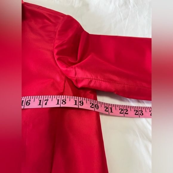 Lafayette 148 | SZ 6 Petite Red 100% Silk Blazer Jacket | Open Front 3/4 Sleeve - Picture 5 of 10